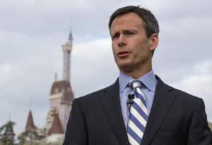 Staggs, Chairman of Walt Disney World Parks & Resorts speaks during a ribbon-cutting ceremony for the New Fantasyland in Lake Buena Vista, Florida