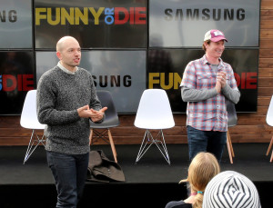 PARK CITY, UT - JANUARY 22:  Actors Paul Scheer (L) and Rob Huebel attend Funny Or Die World Premiere of the first-ever virtual reality comedy short, "Interrogation", featuring comedians Paul Scheer and Rob Huebel at The Samsung Studio during The Sundance Festival 2016 on January 22, 2016 in Park City, Utah.  (Photo by Neilson Barnard/Getty Images for Samsung)