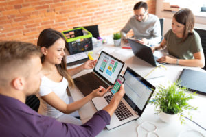 Designers man drawing website ux app development. User experience concept.