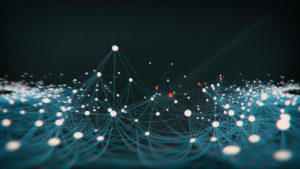 Abstract  network molecular block chain structure - 3d rendered image on black background