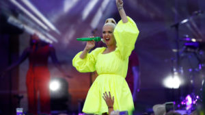 BRIGHT, AUSTRALIA - MARCH 11: Katy Perry performs on March 11, 2020 in Bright, Australia. The free Fight On concert was held for for firefighters and communities recently affected by the devastating bushfires in Victoria. (Photo by Daniel Pockett/Getty Images)